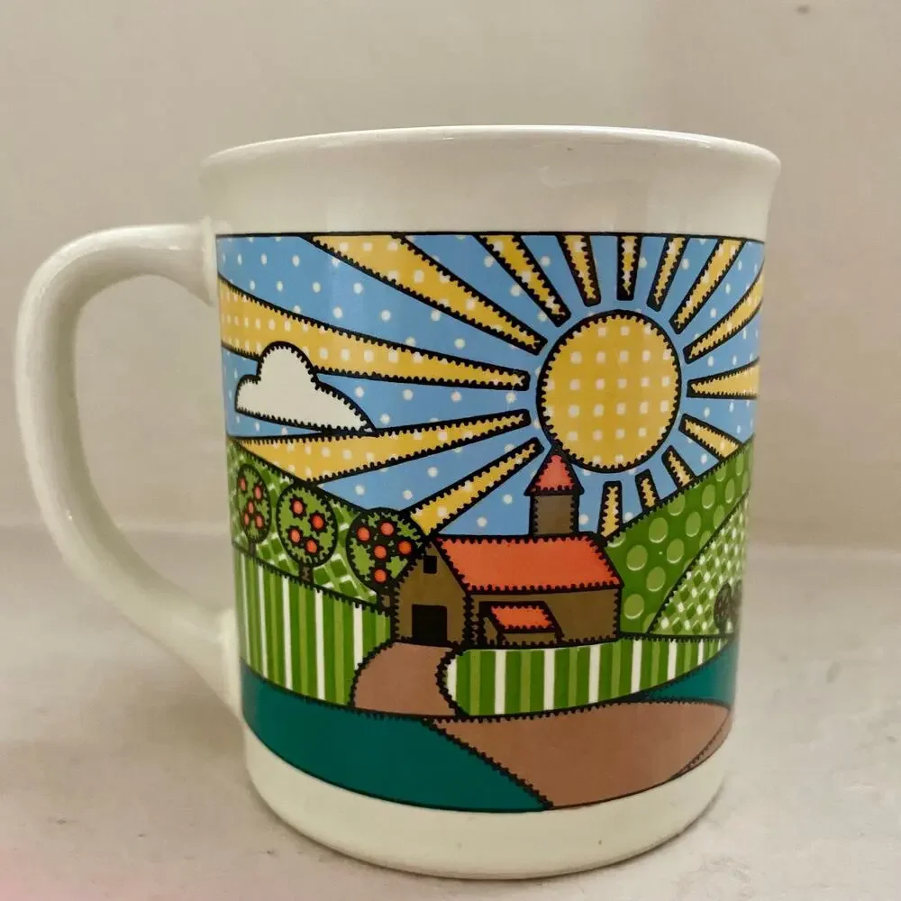 Vintage Mug Shanty Coffee Mug Cup Cottagecore Farm Cow Quilt Ceramic Patchwork - Picture 1 of 6